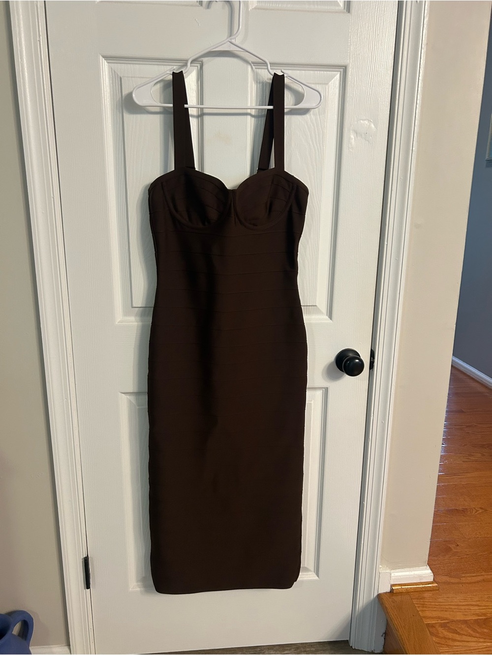 Anthropologie Sleeveless Brown Midi Bodycon Dress with Supportive Bust